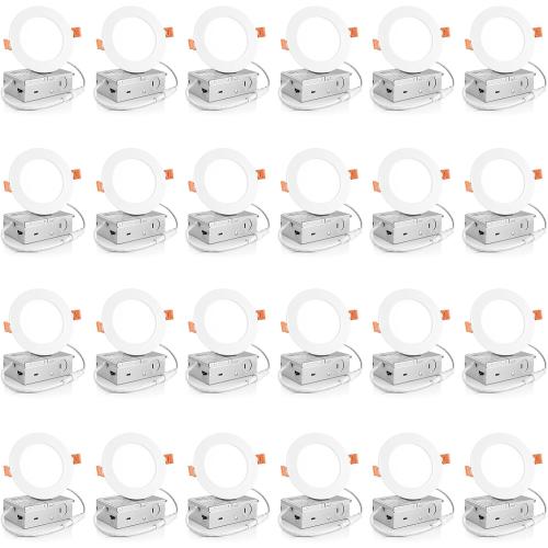 Meconard 24 Pack 4 Inch 5CCT LED Recessed Lighting, Canless Wafer Downlight