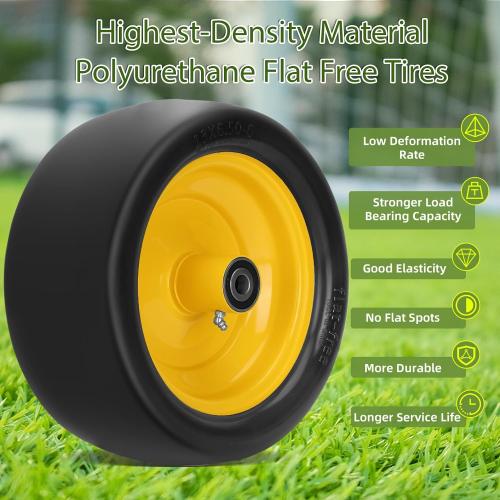 BLACK TIRE YELLOW RIM 2 Pcs 13x6.50-6 Lawn Mower Tires Flat Free with 3/4 Chrome Steel Bearings, 13x6.50-6 Zero Turn Mower Front Tires, 13x6.5-6 Flat Free Lawn Mower Tires for Commercial Grade Lawn, 5.5-7.5 Centered Hub