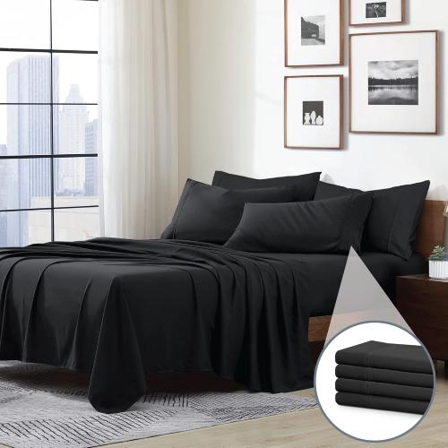 Swift Home Twin 4-Piece Microfiber Sheet Sets (Includes 1 Bonus Pillowcase), Ultra-Soft Brushed - Extremely Durable - Easy Fit - Wrinkle Resistant, Twin, Black