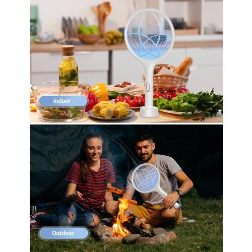 YISSVIC Electric Fly Swatter 4000V Bug Zapper Racket Dual Modes Mosquito Killer with Purple Mosquito Light Rechargeable for Indoor Home Office Backyard Patio Camping