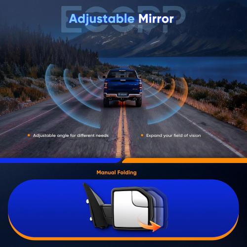 ECCPP Tow Mirror Towing Mirror Compatible With 2015-2020 For Ford For F-150 Pickup With Right Side Power Adjusted Turn Signal Light Temperature Sensor With Black Cap Housing