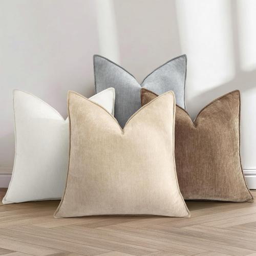decorUhome Spring Couch Throw Pillow Covers 12x20 Set of 2, Decorative Soft Velvet Modern Cozy Chenille Lumbar Pillow Cases with Elegant Design for Sofa Bed Living Room Home Decor, Beige