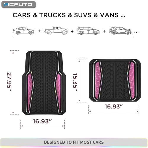 PIC AUTO Car Floor Mats, Pink Aluminum-Molded with Full-Circle Iridescent Inlay Strip Car Mats, Universal-Fit Rubber Mats for Cars, Trucks & SUVs, All-Weather, Non-Slip, Easy-to-Clean Interior Mats