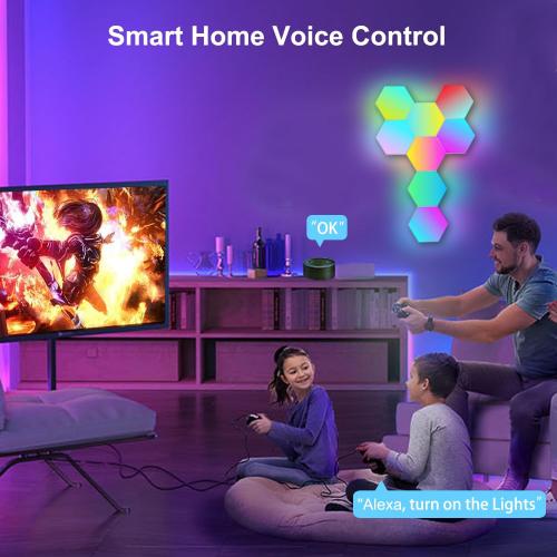 10 pack Large Hexagon LED Lights for Bedroom, Smart Home Gaming LED Wall Lights RGB-IC Gaming Room Decor Work with Alexa Google Assistant, Voice/App Control, Music Sync, DIY Modular Light Panels, 10 Pack