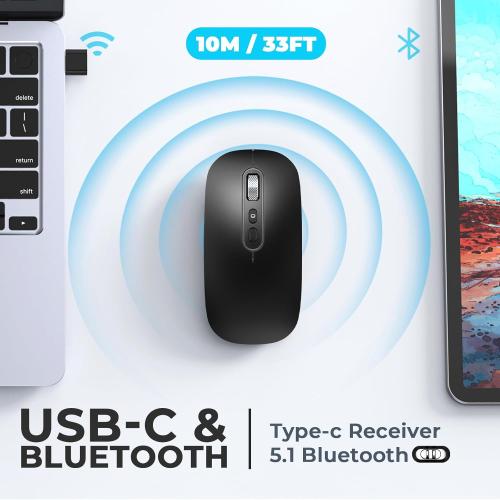 RaceGT USB C Wireless Mouse, Rechargeable Dual-Mode Mouse(Type-c and Bluetooth), Silent Bluetooth Mice for MacBook Air/Pro, Slim Portable Travel Mice for iPad Mac Laptop PC Computer