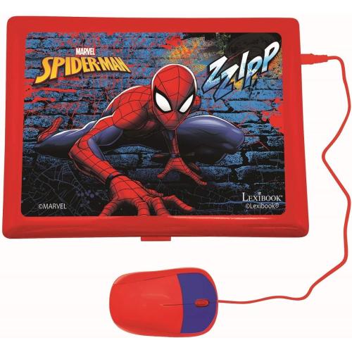 LEXiBOOK Spider-Man - Educational and Bilingual Laptop Spanish/English - Toy for Child Kid (Boys & Girls) 124 Activities, Learn Play Games and Music with Spiderman - Red/Blue JC598SPi2