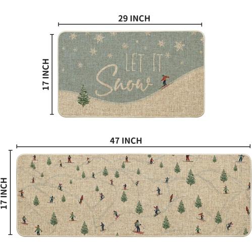 Artoid Mode Skiing Snowboards Let It Snow Winter Kitchen Mats Set of 2, Christmas Low-Profile Home Decor Kitchen Rugs for Floor - 17x29 and 17x47 Inch