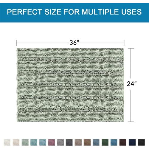 H.VERSAILTEX Bath Mats for Bathroom Non Slip Extra Thick Chenille Striped Bath Rug 24 x 36 Absorbent Non Skid Fluffy Soft Shaggy Rugs Washable Dry Fast Plush Mats for Indoor, Bath Room, Tub - Sage