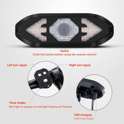 Bike Tail Light with Turn Signals Wireless Remote Control Waterproof Bicycle Rear Light Back USB Rechargeable Ultra Bright Safety Warning Cycling Taillight for Night