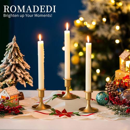 Candlestick Holders Taper Candle Holders, Romadedi Gold Candle Stick Candle Holder for Table Centerpiece, Wedding Reception, Festive Christmas Mantel Decoration or Home Decor, Set of 2