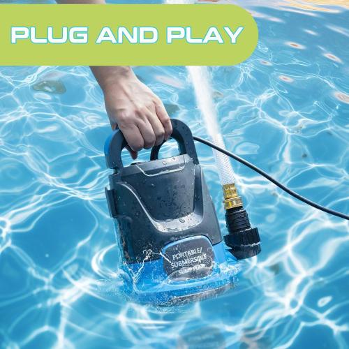 Color Blue Sump Pump Submersible Water Pump 1.1HP 4700GPH Portable Water Transfer Pump Electric for Pool Draining Hot Tub Basement Utility Pumps