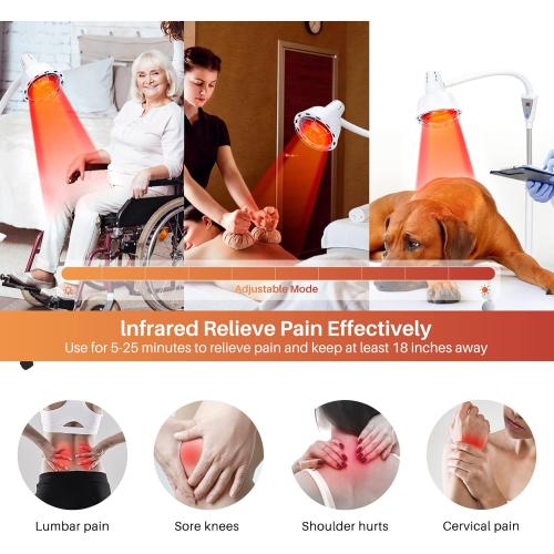 White Infrared Light Therapy 275W Red Infrared Therapy Lamp for Body or Pain Therapy Device with Timer and Adjustable Height Stand