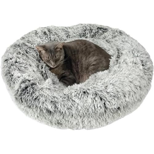 Dog and Cat Bed Super Plush Cuddler Round Soft Comfortably Stuffed Choose Size and Color (Medium/Large - Cream)