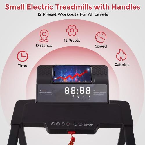 Compact Walking Pad with Handle Bar, 3.5HP Electric Portable Walking Pad Treadmills with Handles for Home Small Spaces, 0.6-10MPH Home Small Treadmill with Big Screen for Office Apartment, 400LBS