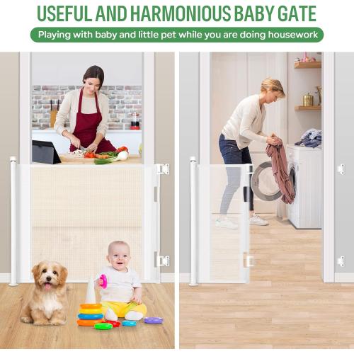 Retractable Baby Gate, Extra Wide Safety Kids or Pets Gate, 45”  Mesh Safety Dog Gate for Stairs, Indoor, Outdoor, Doorways, Hallways