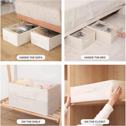 Under Bed Storage Bins Frame Storage Box Oxford Fabric Sturdy Underbed Container Foldable Stackable Large Capacity Clothes Organizer