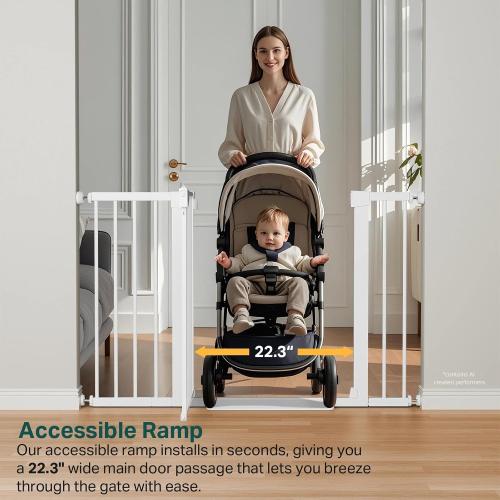 Cumbor 2-Pack 30-48 in Baby Gate for Stairs, Auto Close Dog Gate, White | Mom's Choice Awards Winner, Double Lock Safety for Doorways, Child Gate for Toddlers & Pets, Pressure or Hardware Mounted