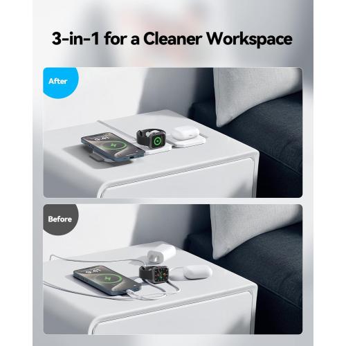 3 in 1 Charging Station for Apple Multiple Devices, Foldable Magnetic Fast Wireless Charger Dock, Travel Charging Pad for iPhone 17 16 15 14 13 12 Pro Max Plus Apple Watch Series & AirPods 4/3/2/Pro