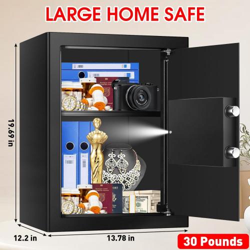 BLACK 19.69 x 13.78x 12.2 inches 3.4 Cub Large Safes for Home Use Fire and Water Proof, Anti-Theft Digital Security Safe Box with Electronic Keypad and Key, Fire Proof Safe for Home Documents Firearm Medicine Money Valuables