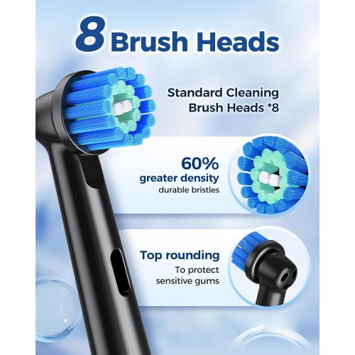 Rotating Electric Toothbrush for Adults with 8 Brush Heads, Sensitive Gum Care Electric Toothbrush with 3 Modes and 2 Min Smart Timer, Rechargeable Last 60 Days