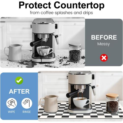Clinuse Coffee Mats, 24x16 Checkered Dish Drying Mat for Kitchen Counter, Quick Dry Mat, Diatomite Absorbent Aesthetic Large Drying Mats for Coffee Bar - Black White