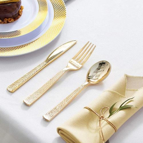 Supernal 360pcs Plastic Gold Silverware,Cutlery,Disposable Utensils,120 Plastic Knives,120 Gold Forks,120 Disposable Spoons,Perfect for Birthday,Party,Wedding