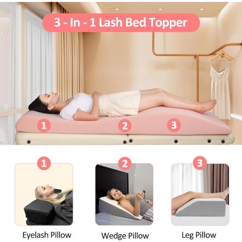 Lash Bed Foam Topper, Ergonomic Curvy Eyelash Mattress Topper for Massage Table, Beauty Salon Massage Table Padding Topper, 30D Esthetician Bed Cushion with Removable Cover (Black-60 cm)