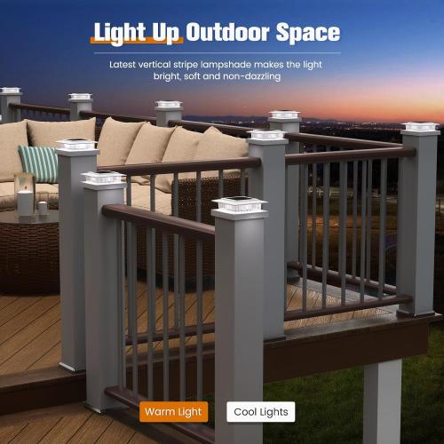 Post Cap Lights 12pack, 4x4 Deck Fence Post Solar Lights Outdoor with Warm White Lighting,White Waterproof Solar Post Lights for Vinyl/Wood Posts to Decorate Fence, Deck,Garden, Patio