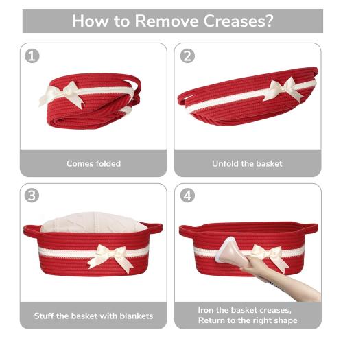 CHICVITA Small Storage Basket for Gifts, Gift Baskets Empty, Baby Basket for Toys, Towels, Decorative Woven Rope Baskets for Living Room, Red, 13x 10x 5