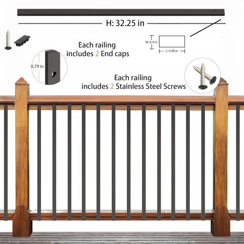 ZONEGRACE 50 Pack Black Aluminum 32.25 Inch Deck Railing Balusters (Rectangle) with End Caps & Stainless Screws, Outdoor Face Mount Metal Spindles for Porch Stair