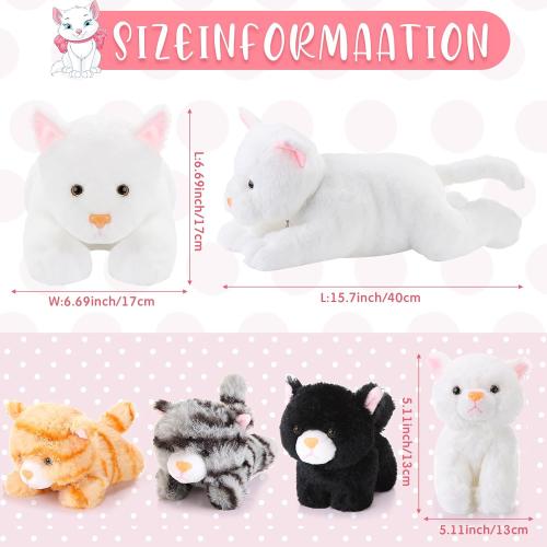 Skylety 5 Pieces Cat Stuffed Animal with Babies Inside,White | Pregnant Mommy Kitty Holds 4 Babies Inside Belly Zipper, Soft Plush Surprise Gift for Birthdays Christmas, Fluffy Toy Set