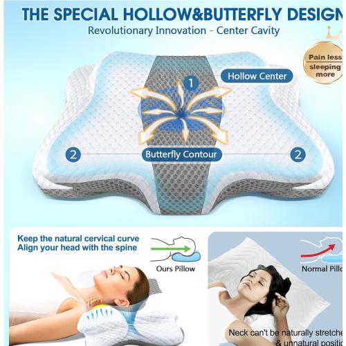Memory Foam Pillows, Cervical Pillow for Neck and Shoulder Pain Relief, Ergonomic Contour Bed Pillow, Soft for Side Sleep Stomach Sleeping and Back Sleeper