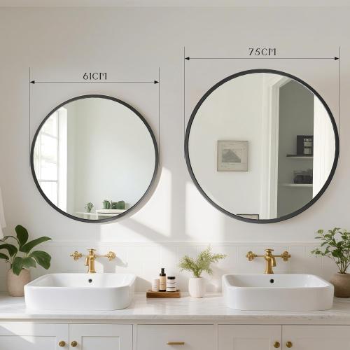 30x30 Round Wall-Mounted Mirror,Tempered Glass Bathroom Vanity Mirror,Modern Style,Round Hanging,Aluminum Alloy Frame,Circle Mirrors for Living Room,Bathroom,Vanity,Entryway