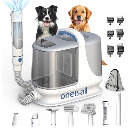 BLACK oneisall Dog Grooming Vacuum, 13000Pa Powerful 3L Dust Cup Pet Grooming Vacuum with Dog Clippers & Shedding Brush 7 Dog Grooming Kit, 3L Dust Cup, Super Quiet, 3 Suction Levels, BM3