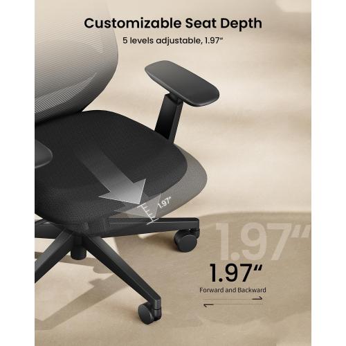 ProtoArc Ergonomic Office Chair – EC200 High-Back Mesh Computer Chair with Lumbar Support, 3D Adjustable Headrest & Sliding Seat for 8  Hour Comfort, Big & Tall Home Office Desk Chairs - Black