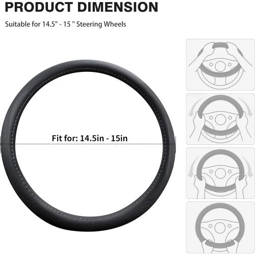 【2025 Model】 Breathable Soft Leather Car Steering Wheel Cover for Men Women, Non-Slip, Comfortable,Universal 15 inches Steering Wheels, Black