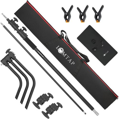 LOMTAP C Stand Light Stand Stainless Metal Photography Kit - Heavy Duty 10.8ft/330cm Vertical Pole, 4.2ft/128cm Boom Arm, Adjustable Base, Water Sandbag, 2 Grip Heads, 3 Clips for Softbox, Reflector