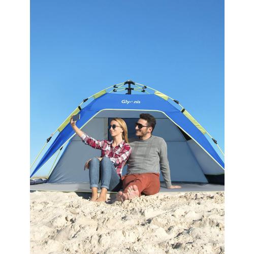 Glymnis Pop Up Beach Tent Sun Shade Shelter for 3-4 Person with UPF 50 , Lightweight & Easy Setup, Vent Windows & Zippered Door, Extended Floor Family Instant Beach Tent