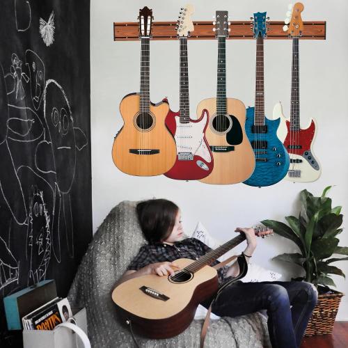 MOREYES Guitar Wall Mount - Holds Multiple Guitars, 5 Rotatable Hooks - Suits Acoustic, Electric, Bass - Alloy Steel, Rosewood