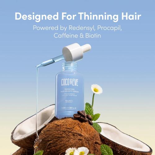 Coco & Eve Boost Therapy Tripeptide Hair Density Serum. For Thicker, Fuller Hair. Anti-Hair Loss & Shedding, Lightweight Scalp Treatment with Biotin & Caffeine for Volume & Restoration (2.03 Fl Oz)