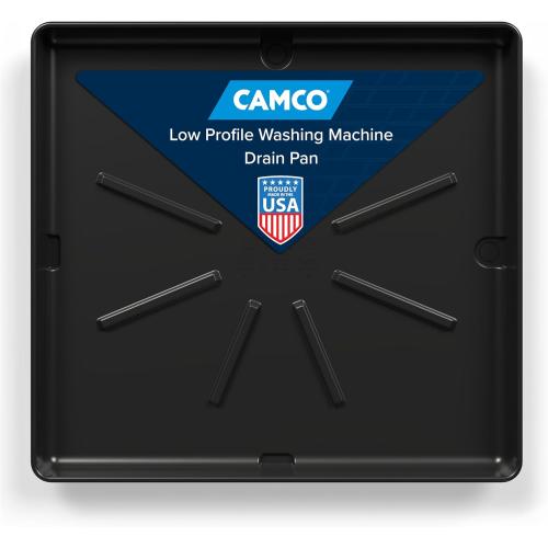 Camco Low Profile Washing Machine Drain Pan with PVC Fitting, 30.5-Inch x 34.5-Inch, Graphite - Protects Your Floors from Washing Machine Leaks - Easy to Use - Graphite - 20784