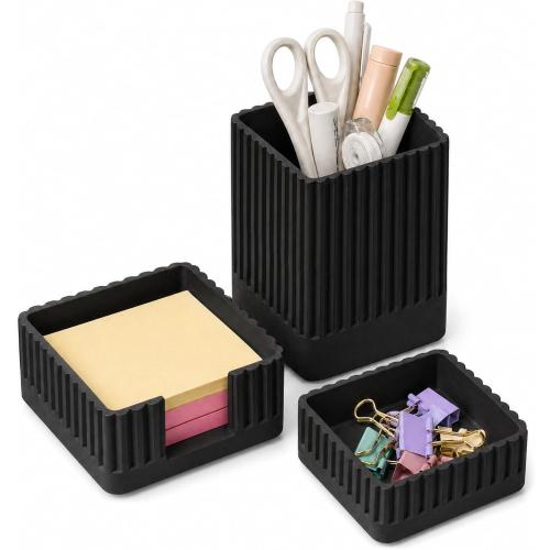 Black Desk Organizer Accessories Set, with Pen, Clip and Sticky Note Holder