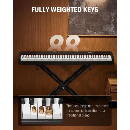 Donner DEP-20 Lite Digital Piano 88 Key Weighted Keyboard Full Size, Portable Electric Piano Set with Stand, Sustain Pedal, LCD, Wireless MIDI Audio, 185 Tones, Gifts for Beginners Teens, Black