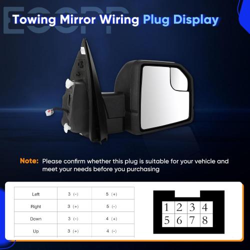 ECCPP Tow Mirror Towing Mirror Compatible With 2015-2020 For Ford For F-150 Pickup With Right Side Power Adjusted Turn Signal Light Temperature Sensor With Black Cap Housing