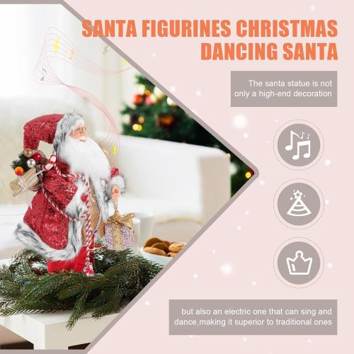 18 Inch Animated Plush Santa Figurine with Music and Movement, Collectible Red Sequin Coat Christmas Decoration, Singing Dancing Santa Claus Holiday Centerpiece Gift for Home or Store