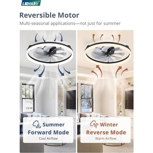 LEDIARY 23 Low Profile Ceiling Fans with Lights, APP & Remote, Black