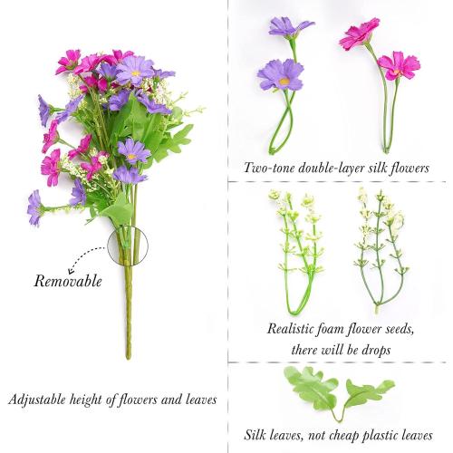 6 Bundles Outdoor Artificial Flowers for Decoration,Silk Flowers UV Resistant Fake Flowers No Fade Faux Flowers Bouquet Hanging Plants for Indoor Outside Farmhouse Home Garden Rainbow Daisy Mums