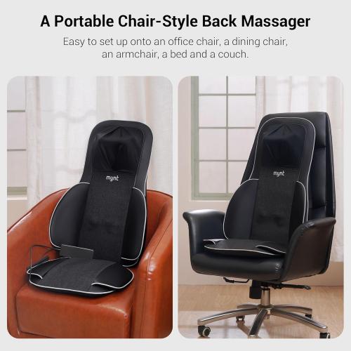 Mynt FSA Eligible HSA Approved Shiatsu Neck and Back Massager for Chair with 10 Deep Kneading Nodes, 2D & 3D Back Massage with Heat, Portable Spot Massage Chair Pad (Black)