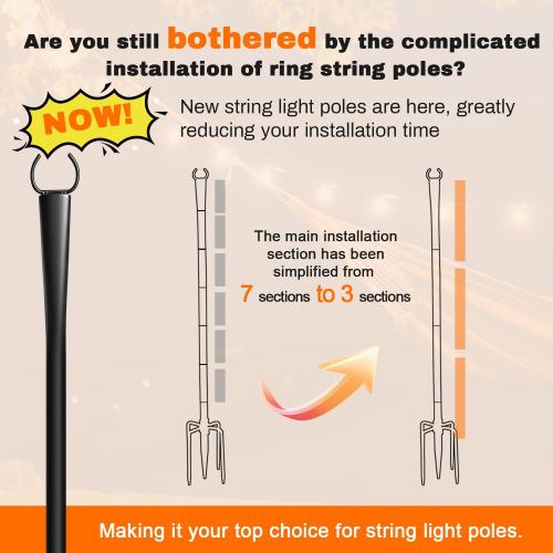 4 Pack 10Ft String Light Poles, Metal Poles with Fork for Outside Lights,Outdoor Metal Light Stand with Fence Brackets Hanging Lights for Garden Patio Wedding Backyard (4 PACK-Upgraded Version)