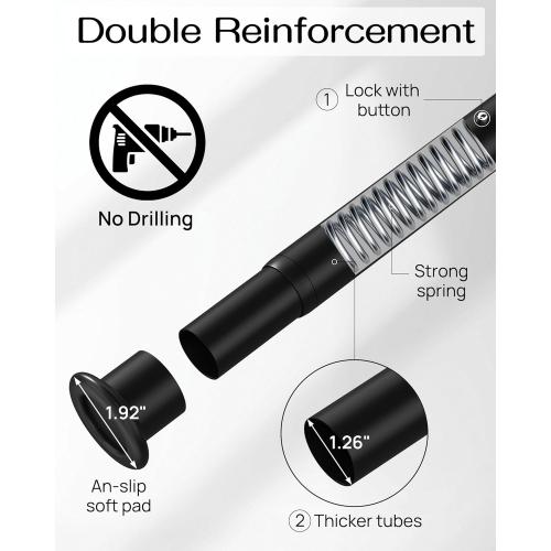 Tension Curtain Rod by EZFurni,42-123 Inches,Heavy Duty Tension Rods for Windows,No Drilling Adjustable Curtain Rod for Patio,Hold Up Blackout Curtains and Non Slip,Black